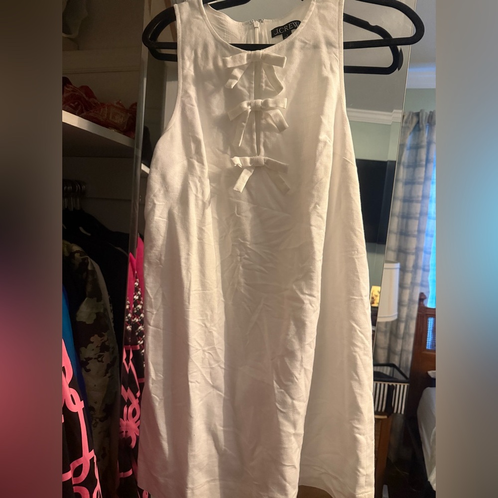 Jcrew white bow linen dress small